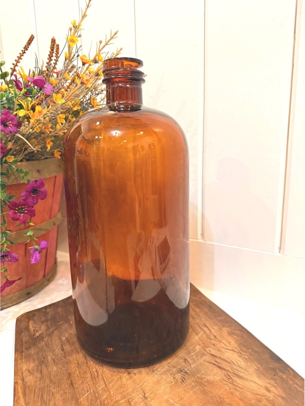 Vintage XL ABBOT LABORATORIES Amber Glass 1 Gallon Apothecary Jug